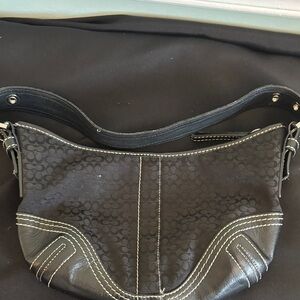 Coach Black Signature C-Pattern Hobo with White Contrast Stitching